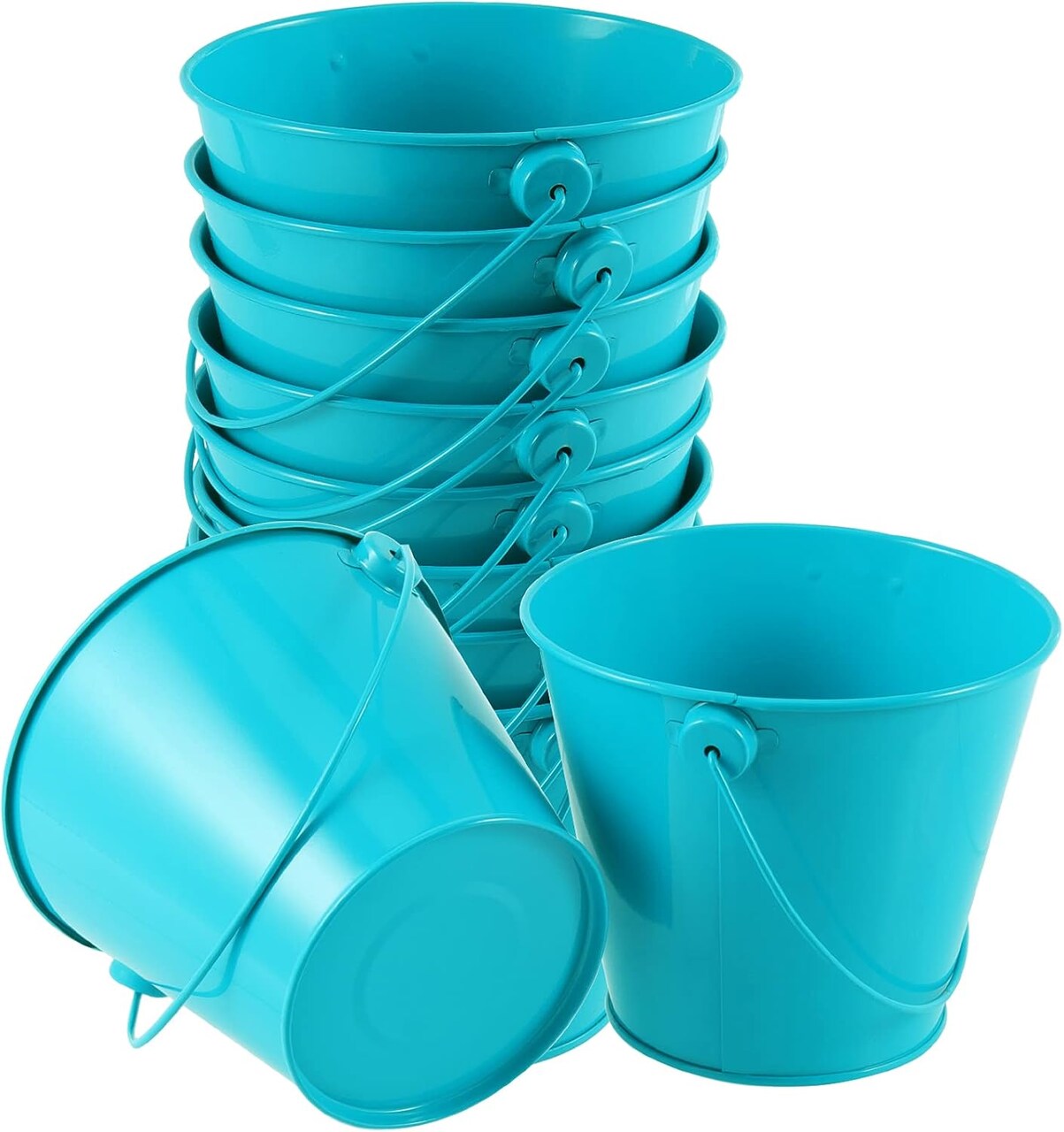 10 Pack Small Blue Metal Bucket (Blue) 3.15"L x 3.15"W x 4.06"H